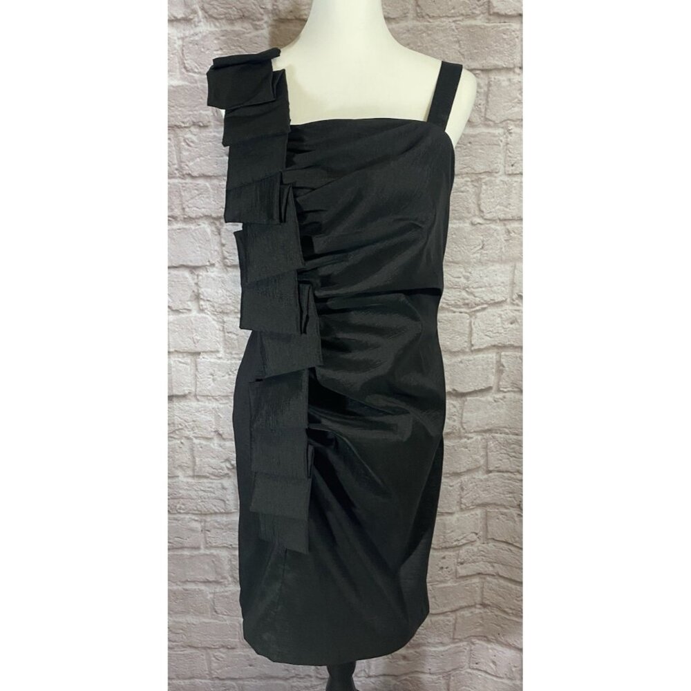 SL Fashions Womens 12 Black Ruffle Gathered Party Cocktail Evening Dress 053